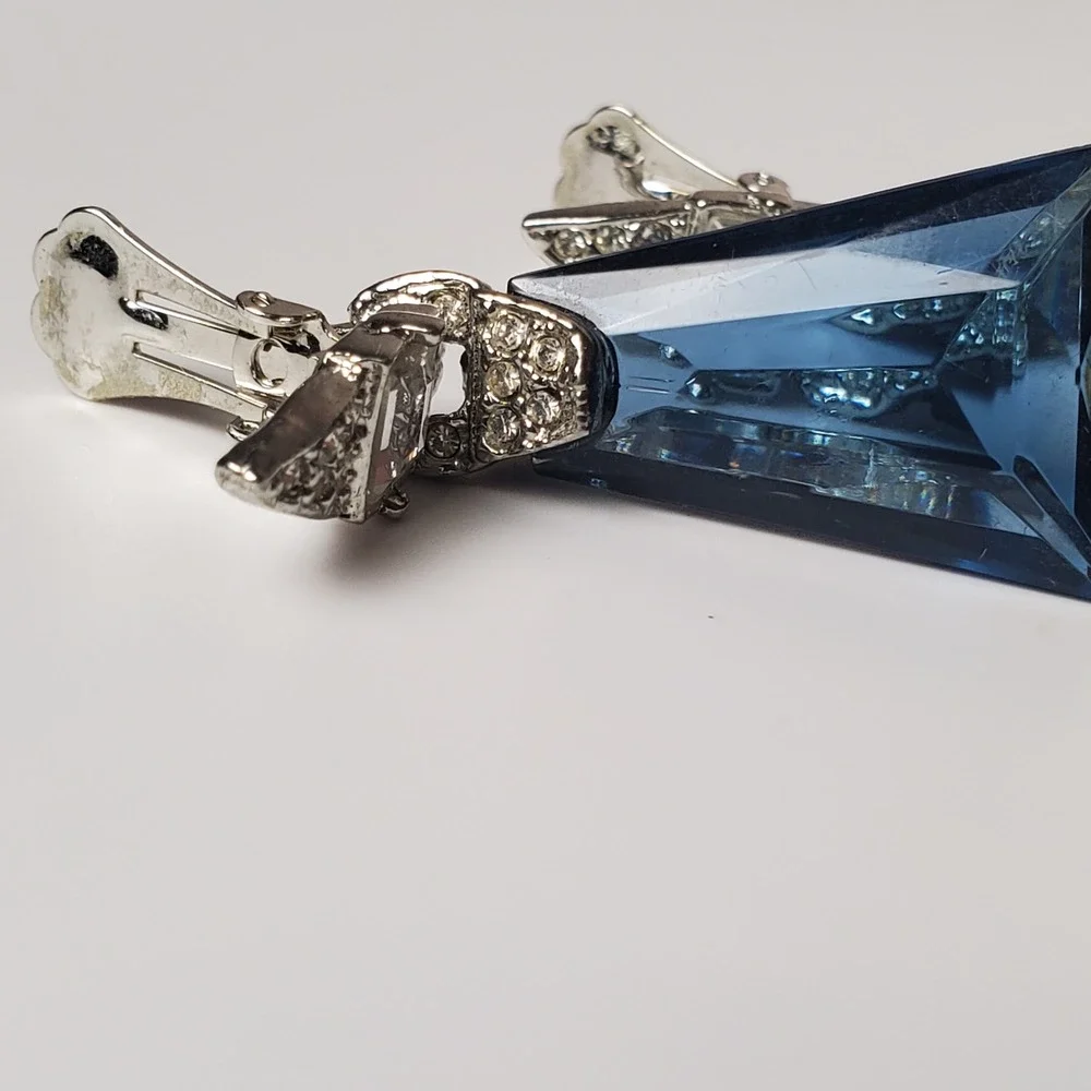 Kenneth Jay Lane Couture Collection Earrings Drop Deco Clip On Blue Hollywood - Picture 4 of 6